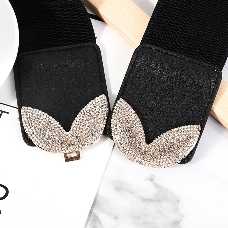 Elastic Flower Belt for Women Black Sparkly - Image 3