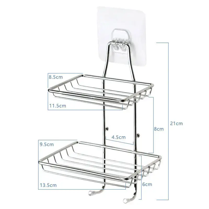 Stainless Steel Wall-Mounted Soap Rack with Double Layer Storage - Image 2
