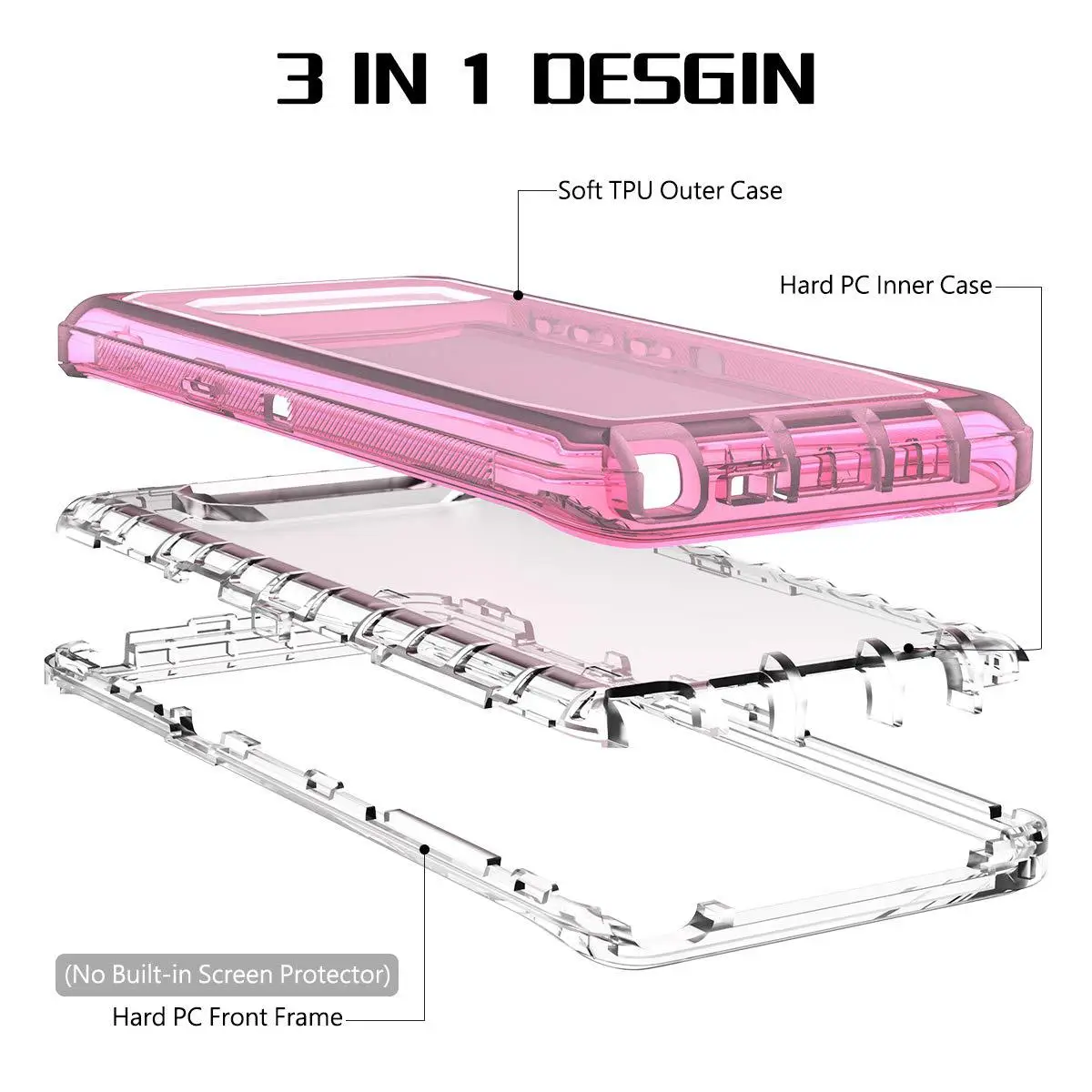 Transparent Triple-Protection Phone Case for Samsung S10 Plus - Image 7
