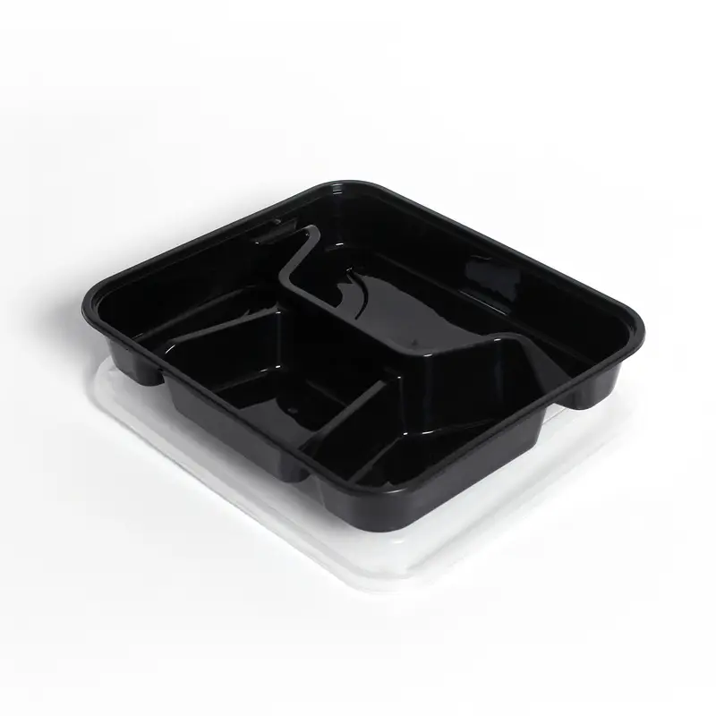 Disposable Square 3-Tier Lunch Box Black Transparent - Image 4