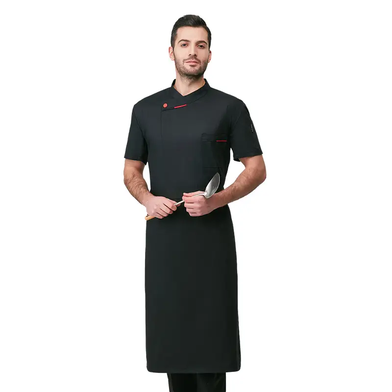Men's Black Baking Chef Shirt Short Sleeve Breathable - Image 5