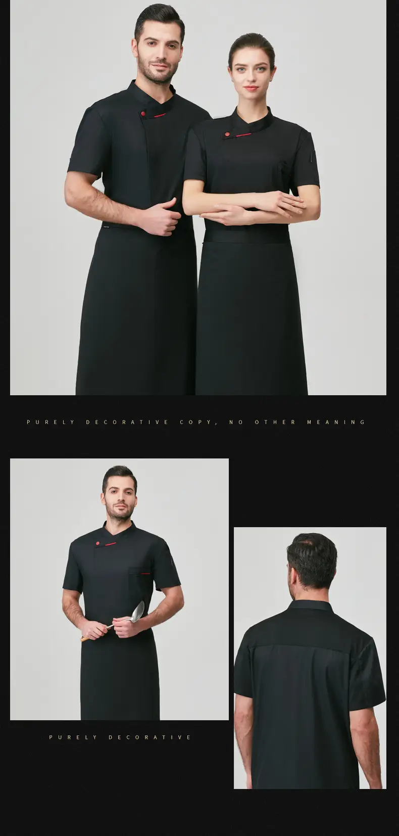 Men's Black Baking Chef Shirt Short Sleeve Breathable — feature 10