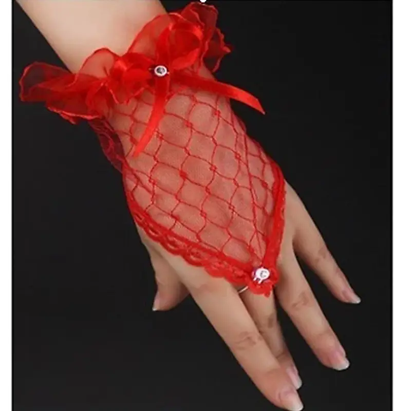 White Lace Short Hook Finger Gloves for Bridal Wedding Photography - Image 4