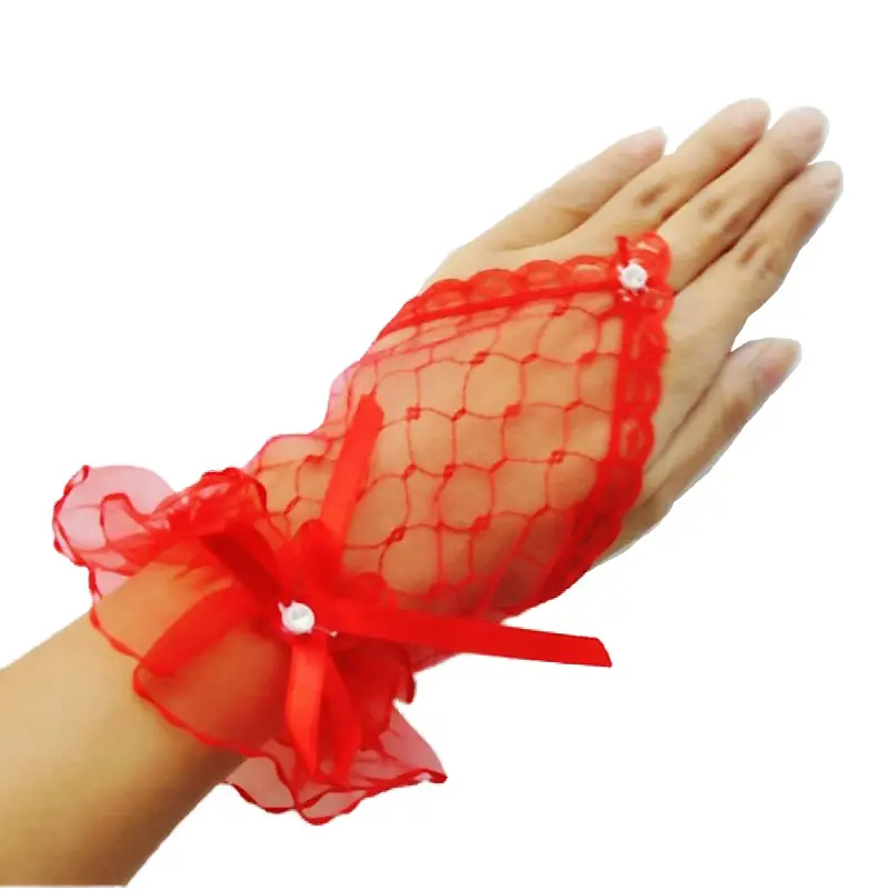 White Lace Short Hook Finger Gloves for Bridal Wedding Photography - Image 6