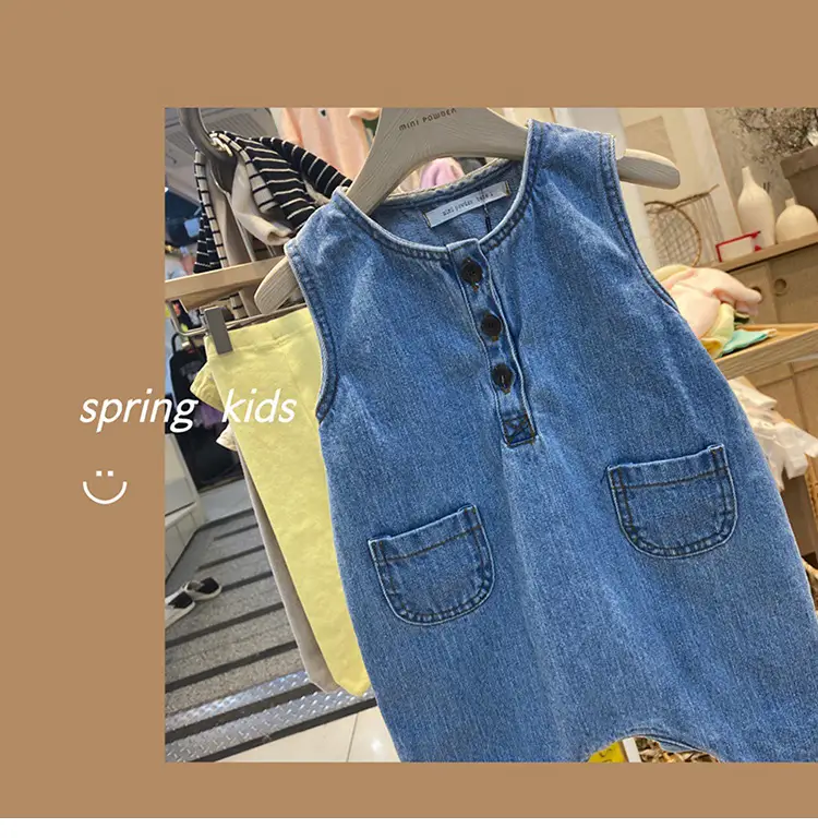 Blue Denim Overalls for Baby Boys Girls Autumn - Image 2