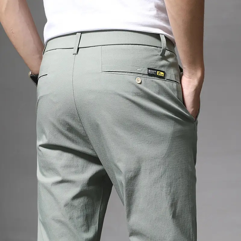 Men Slim Fit Stretchy Grey Summer Pants - Image 4
