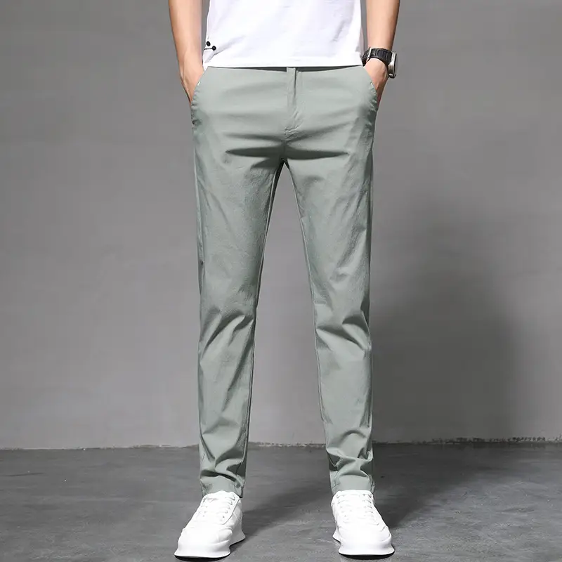 Men Slim Fit Stretchy Grey Summer Pants - Image 3