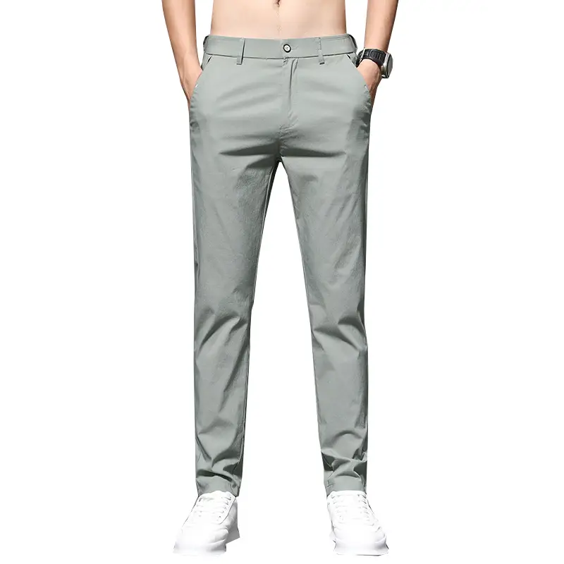Men Slim Fit Stretchy Grey Summer Pants - Image 5