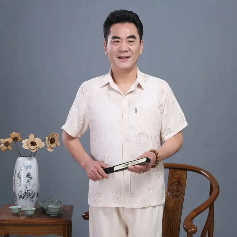 Men's New Linen Lapel Shirt Light Grey Short Sleeve - Image 10