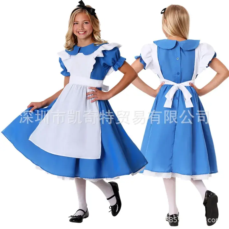 Maid Costume for Girls & Adults Blue White Dress - Image 2