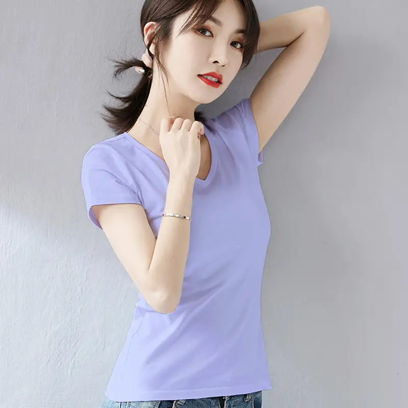 Women White Cotton Short Sleeve V Neck T-Shirt - Image 10