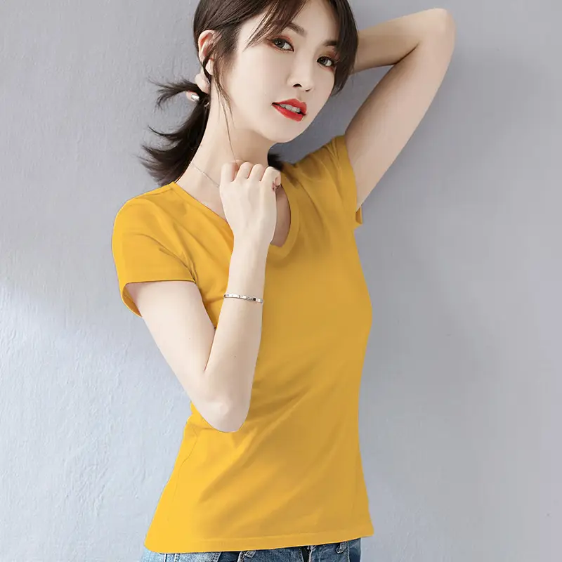 Women White Cotton Short Sleeve V Neck T-Shirt - Image 8