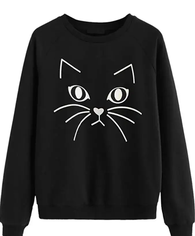 Black Cat Face Crewneck Sweatshirt for Women - Image 2