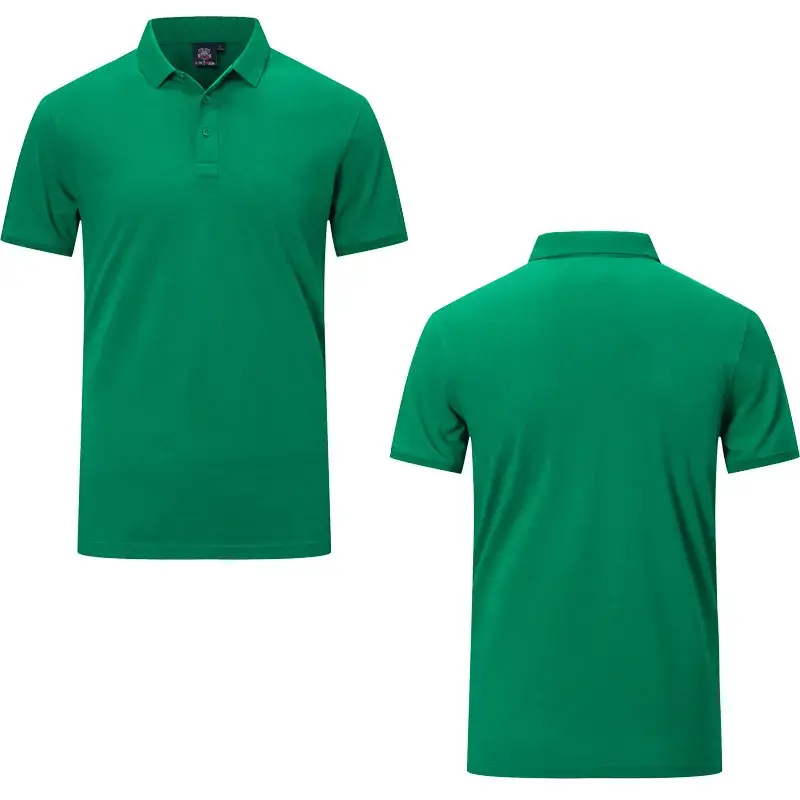 Men Green Cotton Polo T-Shirt Short Sleeve Logo