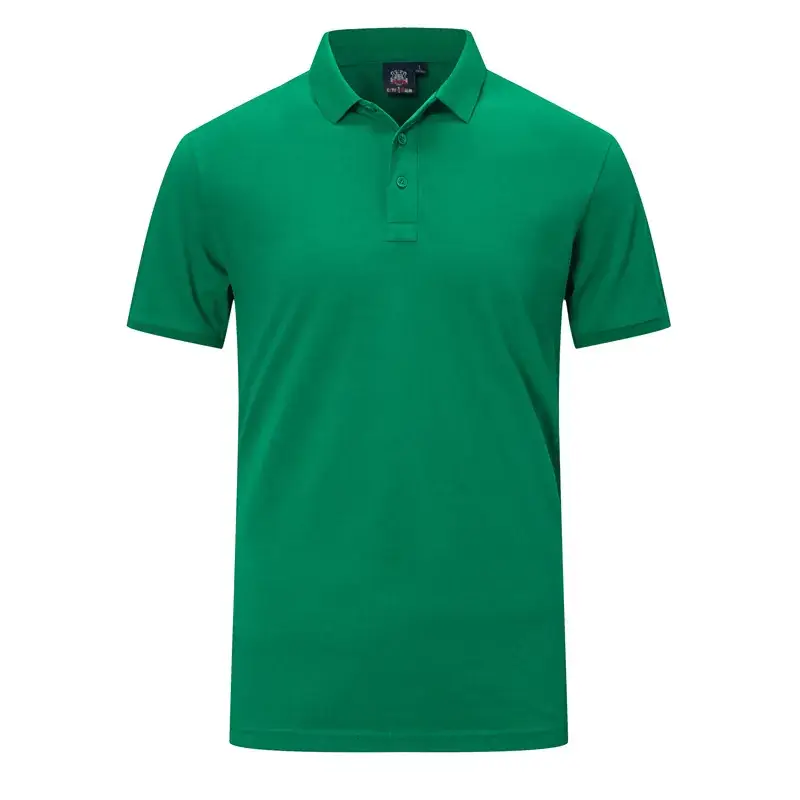 Men Green Cotton Polo T-Shirt Short Sleeve Logo