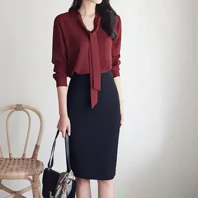 White V-Neck Bow Ribbon Chiffon Top for Women - Image 3