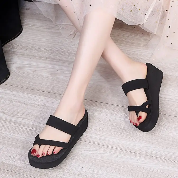 Women Black High-Heel Sandals Flip Flops 2024