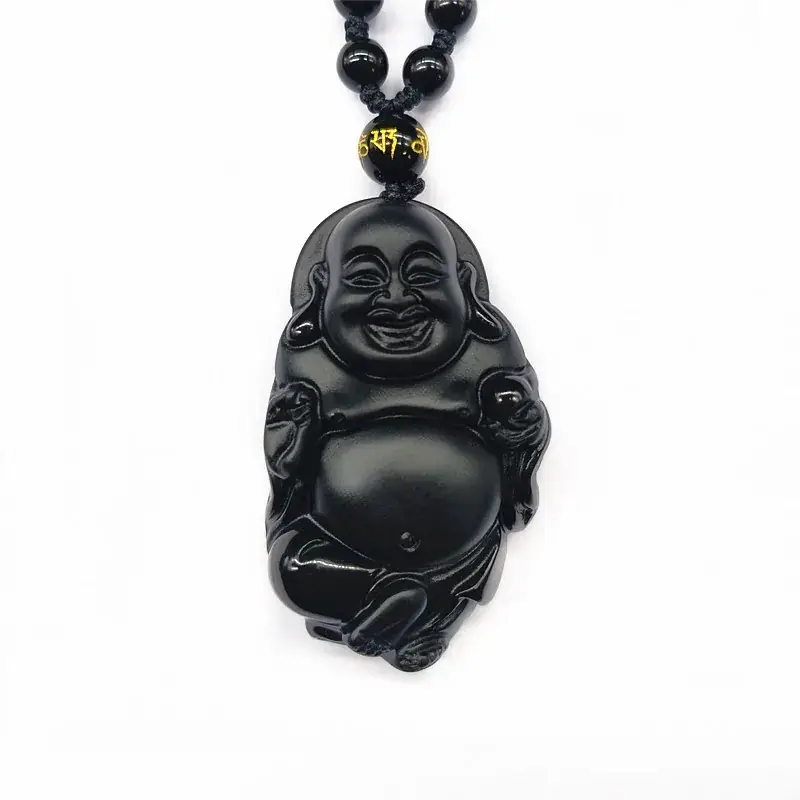 Obsidian Smiling Buddha Maitreya Pendant Necklace - Image 5