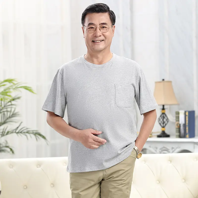 Dad's Pure Cotton Round Neck T-Shirt Navy Blue Loose Fit - Image 3