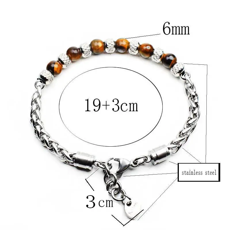 Stainless Steel Tiger Eye Bracelet 6mm Adjustable - Image 7