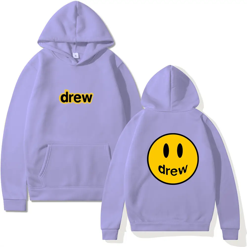 Drew Smiling Face Hoodie Set Purple Men Women - Image 19