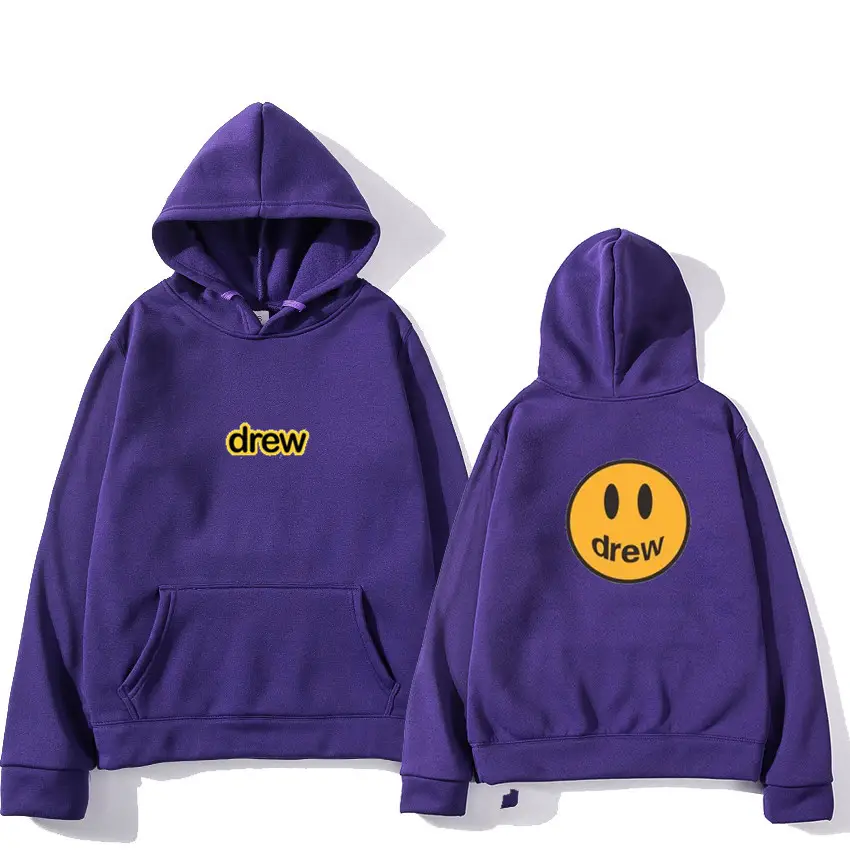 Drew Smiling Face Hoodie Set Purple Men Women - Image 5