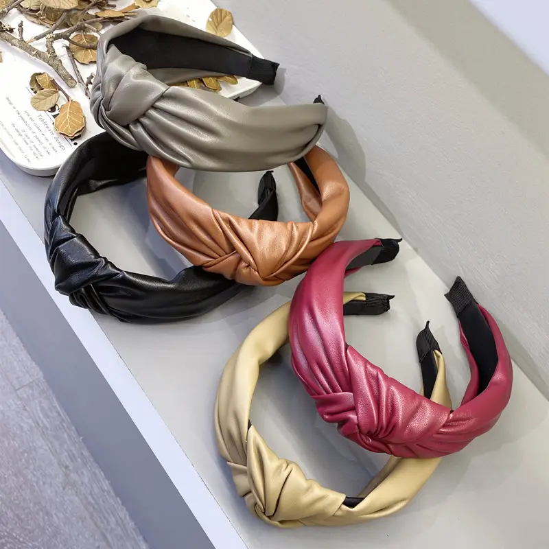 Women's Pressed Hair Band with Leather & PU Material - Image 7