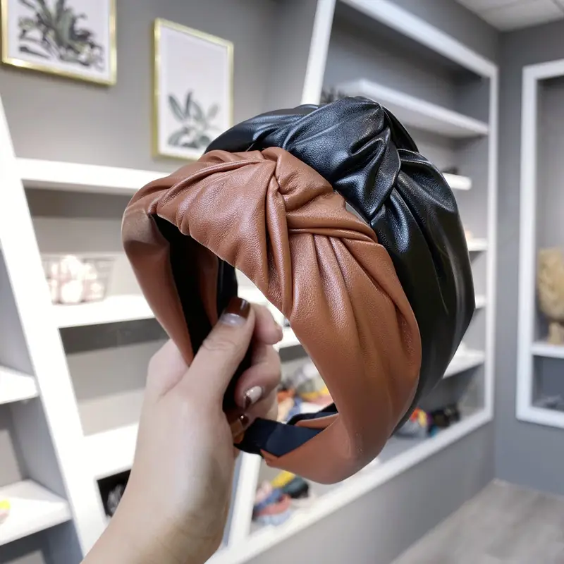 Women's Pressed Hair Band with Leather & PU Material - Image 8
