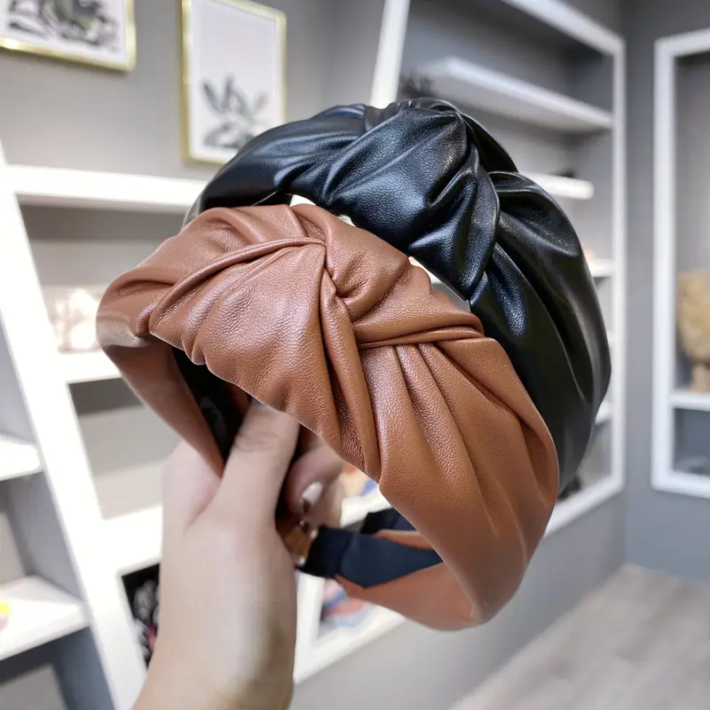 Women's Pressed Hair Band with Leather & PU Material - Image 9