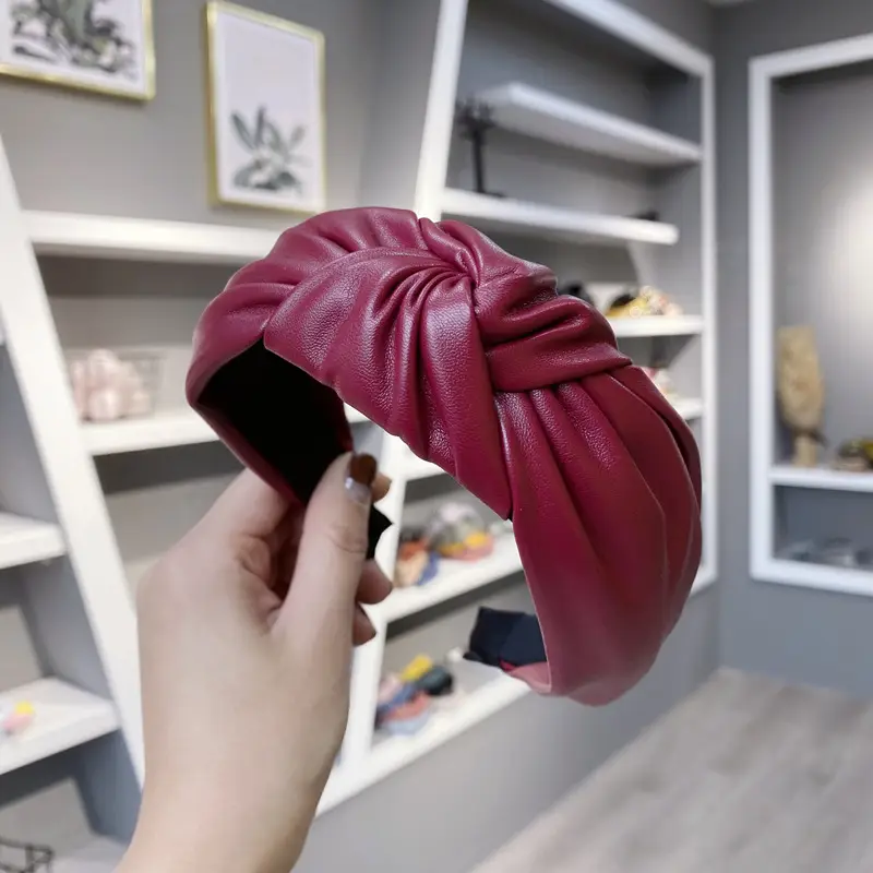 Women's Pressed Hair Band with Leather & PU Material - Image 3