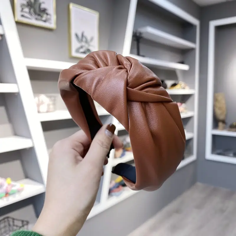 Women's Pressed Hair Band with Leather & PU Material - Image 4