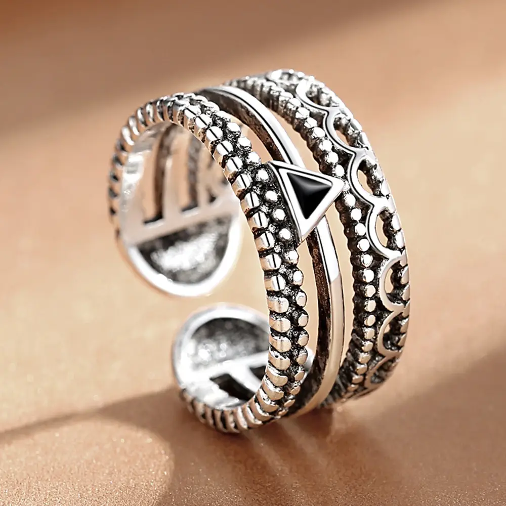Vintage Japanese Style Distressed Silver Ring for Men Women