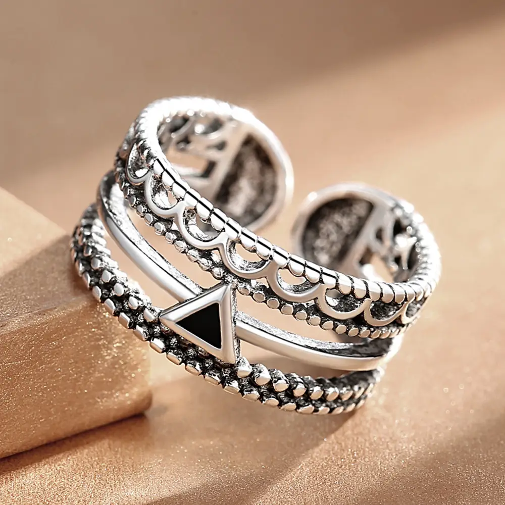 Vintage Japanese Style Distressed Silver Ring for Men Women