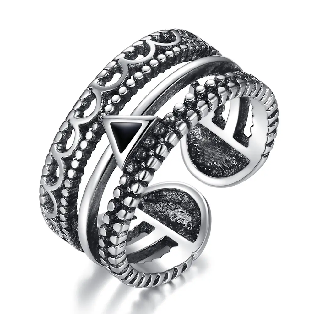 Vintage Japanese Style Distressed Silver Ring for Men Women