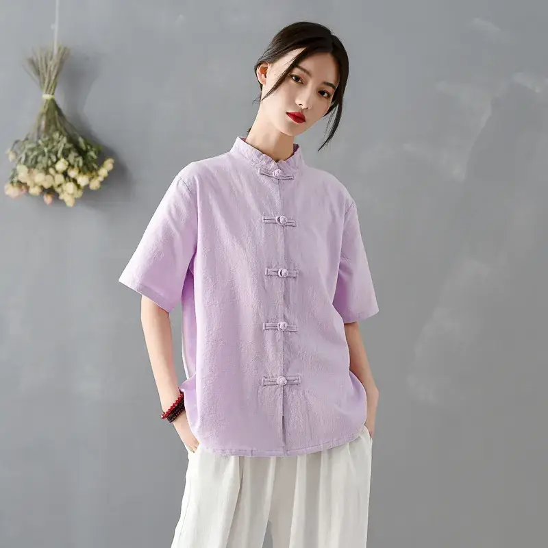 Women Chino Shirt Cotton Linen 2025 Spring Summer