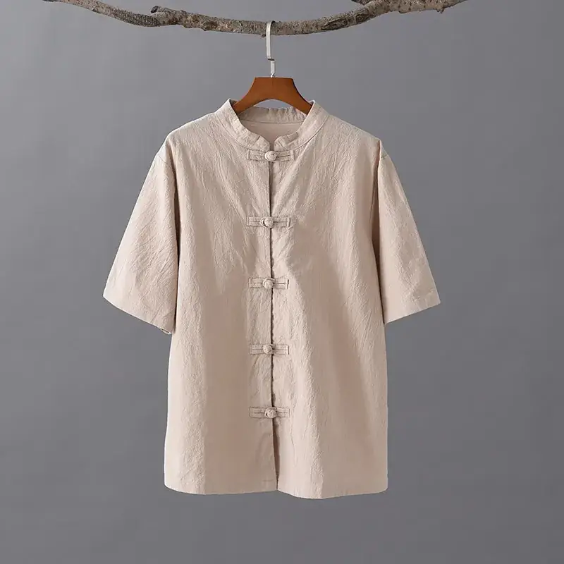 Women Chino Shirt Cotton Linen 2025 Spring Summer