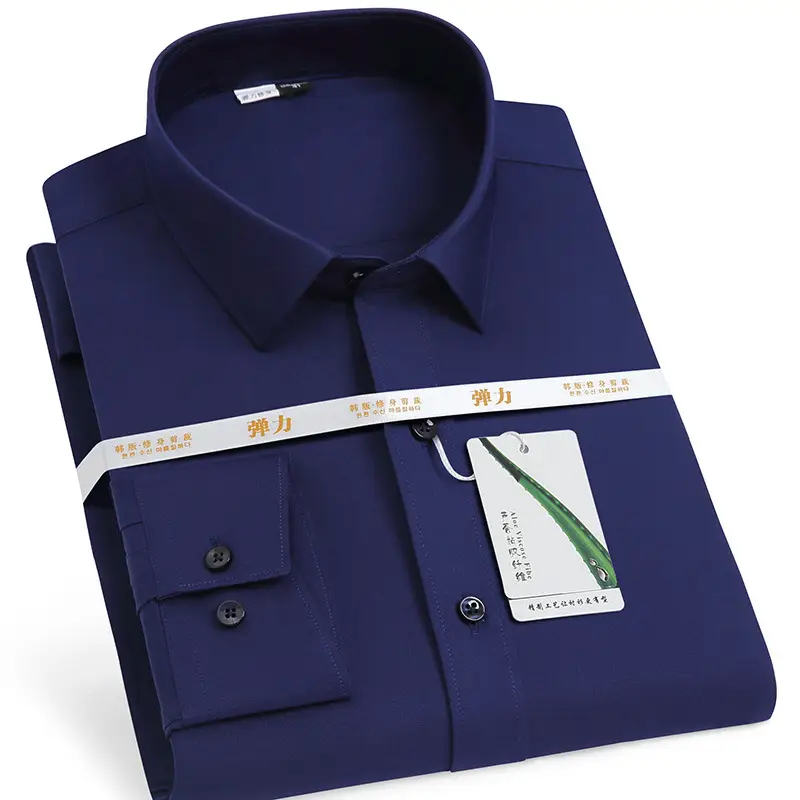 Men's Navy Blue Slim Fit Business Shirt - Image 4