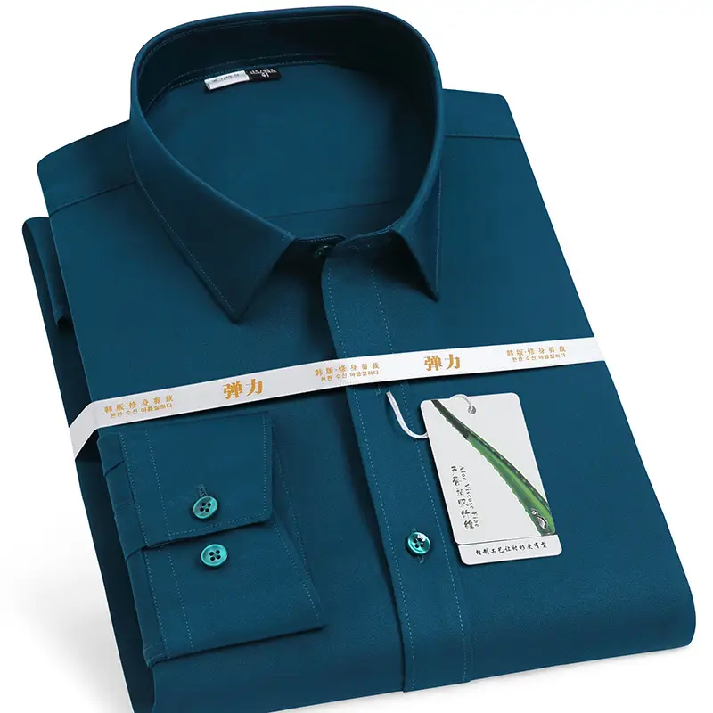 Men's Navy Blue Slim Fit Business Shirt - Image 7