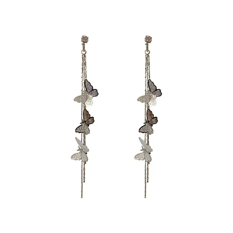 Korean Butterfly Tassel Earrings S925 Silver - Image 6