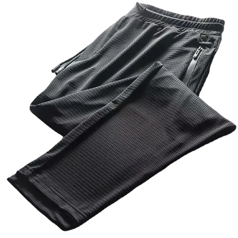 Men Ice Silk Stretch Sports Pants Black Plus Size - Image 6