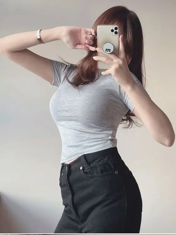 Women Slim Fit T-Shirt Summer Top T-shirt Round Neck - Image 8
