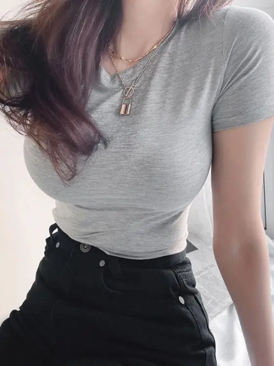 Women Slim Fit T-Shirt Summer Top T-shirt Round Neck - Image 9
