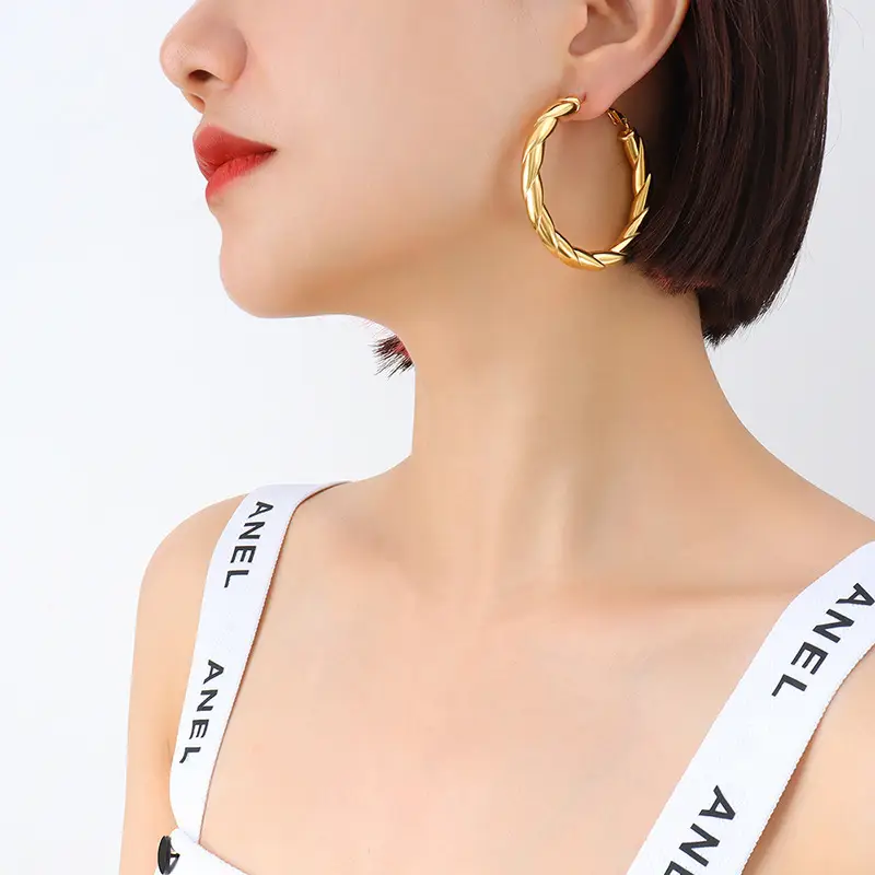 French Style Hollow Gold Earrings with Titanium Plated - Image 6