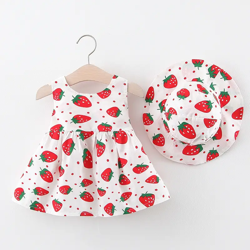 Girls Strawberry Printed Cotton Dress Set - Image 13