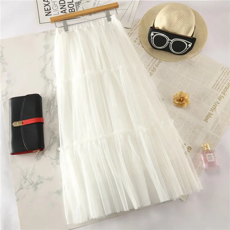 Spring Women's Mesh Pleated Fairy Skirt Large Swing Mid-Length - Image 8