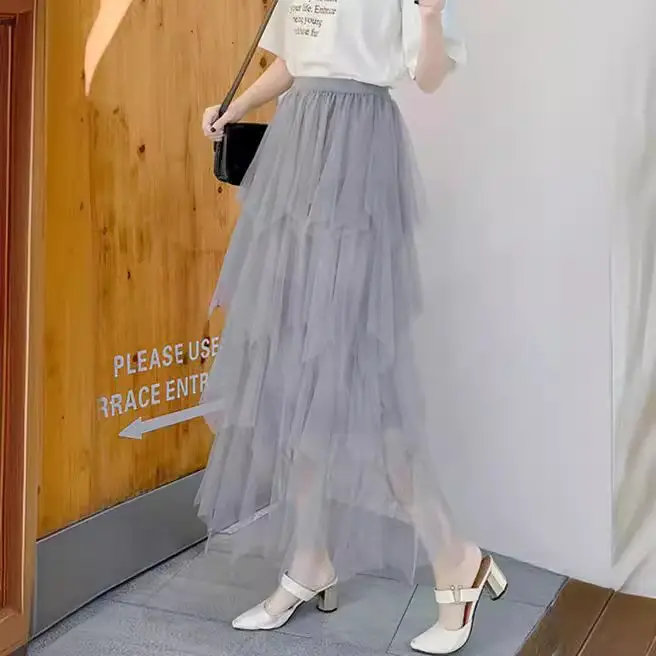 Spring Women's Mesh Pleated Fairy Skirt Large Swing Mid-Length - Image 9
