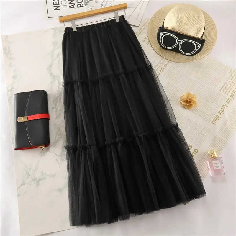 Spring Women's Mesh Pleated Fairy Skirt Large Swing Mid-Length - Image 2