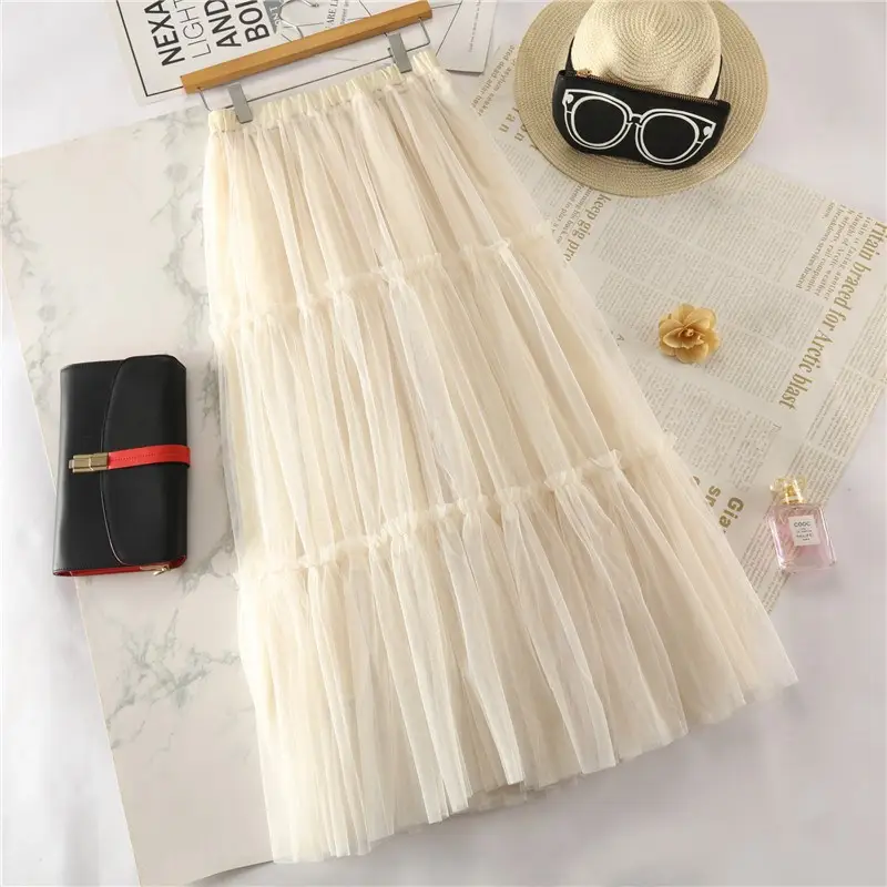 Spring Women's Mesh Pleated Fairy Skirt Large Swing Mid-Length - Image 4