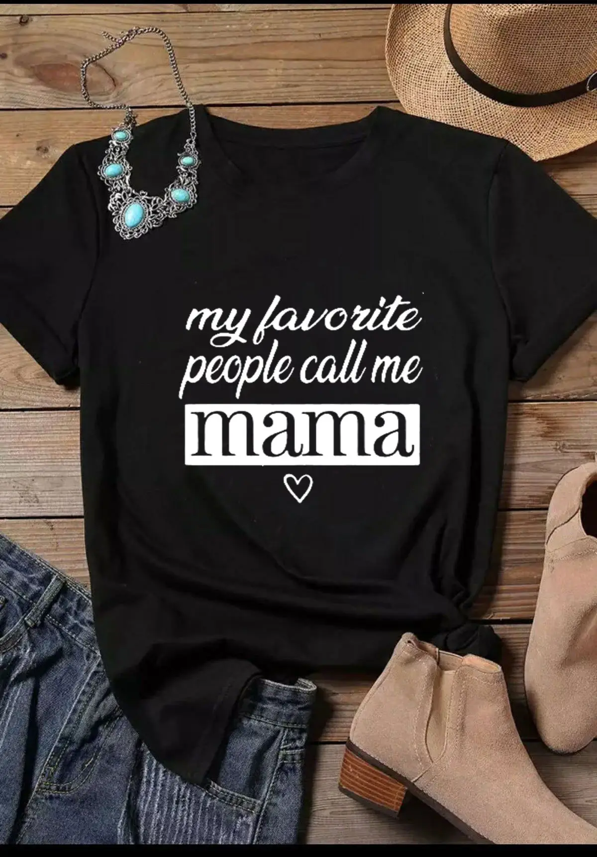 Pink T-Shirt with "My Favorite People Call Me Mama" Design - Image 2