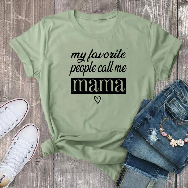 Pink T-Shirt with "My Favorite People Call Me Mama" Design - Image 7